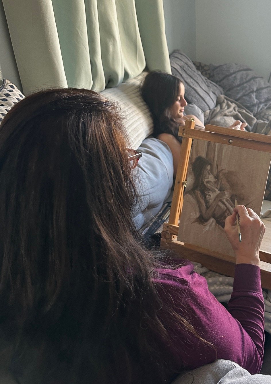 Heather Collins sketching a portrait study