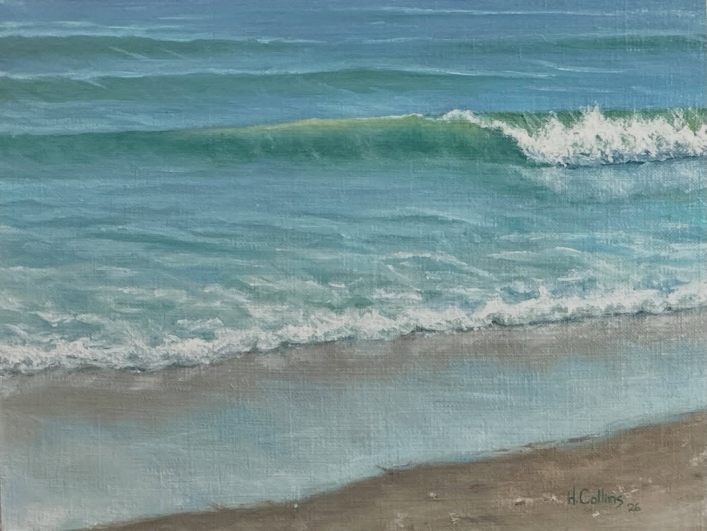 Shorebreak, Space Coast, plein air oil painting of a breaking wave near Cocoa Beach, Florida by Heather Collins